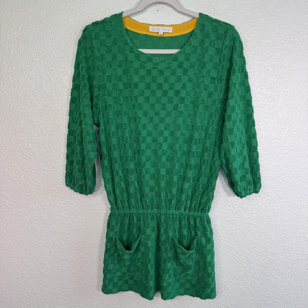 Corey Lynn Calter Dress Womens Small Green Checkered Textured Knit Pockets USA